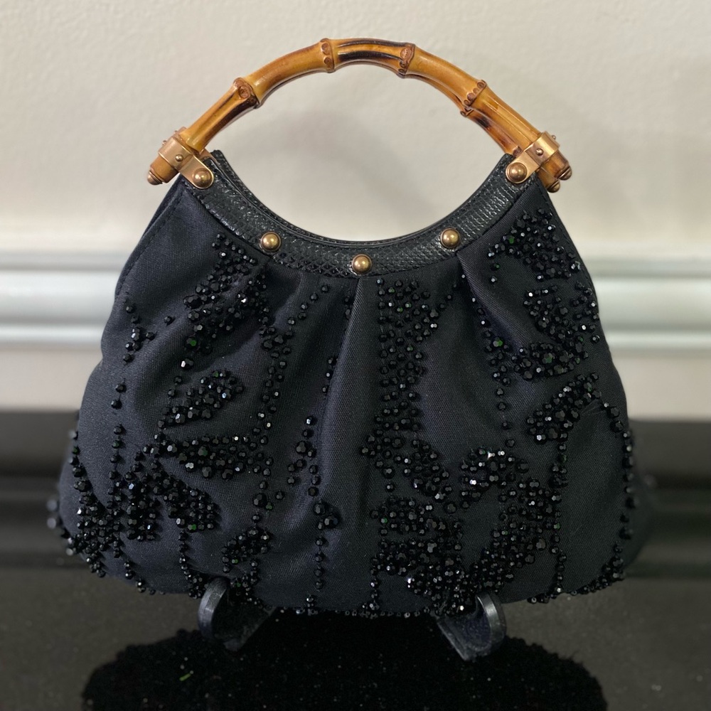 GUCCI  black beaded Handle Bamboo evening bag - Picture 5 of 9